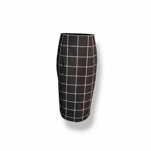 Line & Dot Black & White Windowpane Plaid Linen-Blend Pencil Skirt Size Small
